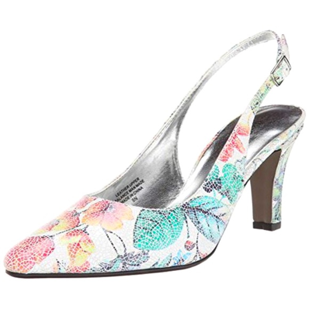David Tate Floral Lace Slingback Pointed Leather Pumps Size 8